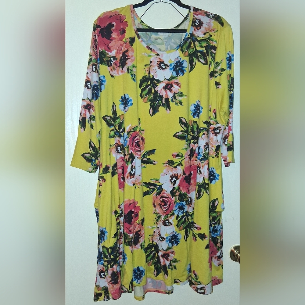 Floral Midi Dress in Yellow and Pink